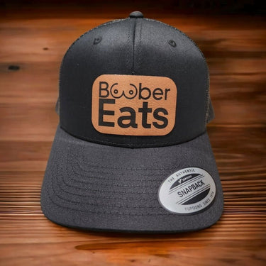 Boober Eats Leather Patch Trucker Hat for Breastfeeding Moms - Trucker Hat - Charm and Char